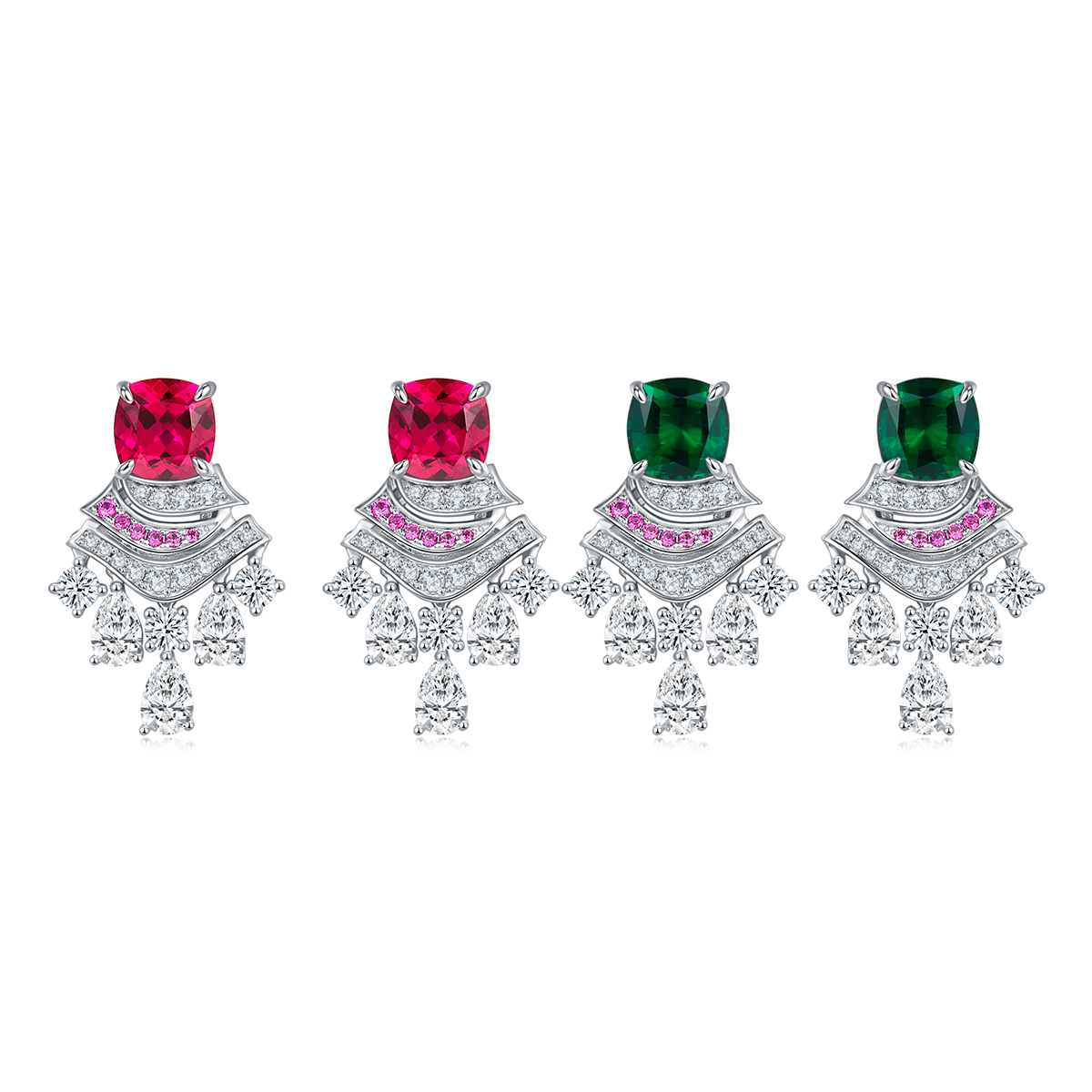 5.95 Carat Cushion Cut Lab Created Colored Gemstone S925 Sterling Silver Platinum Skirt Drop Earrings