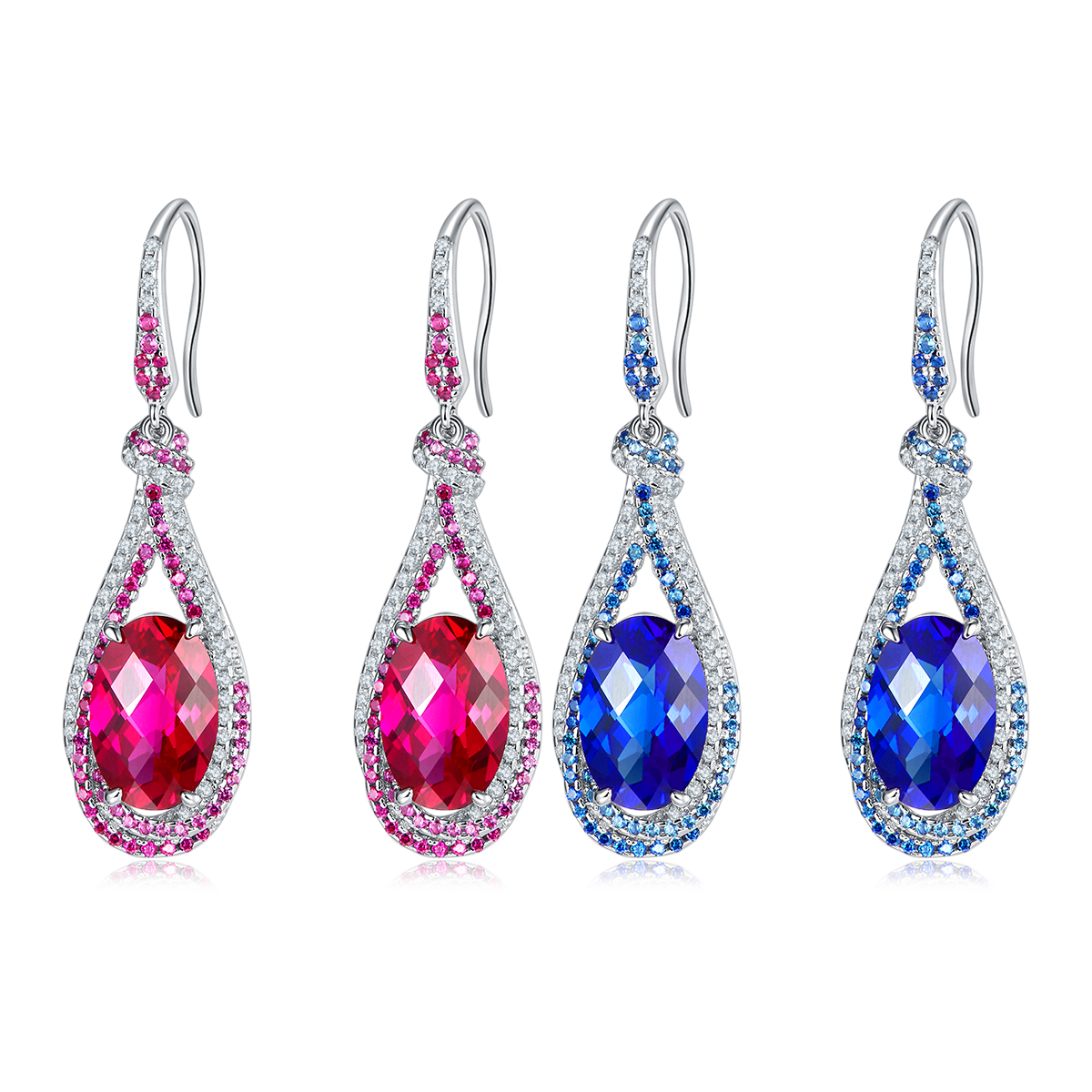 Gala Fireworks 9.0 Carat Oval Lab Created Gemstone S925 Silver Plated Water Droplet Hook Earrings