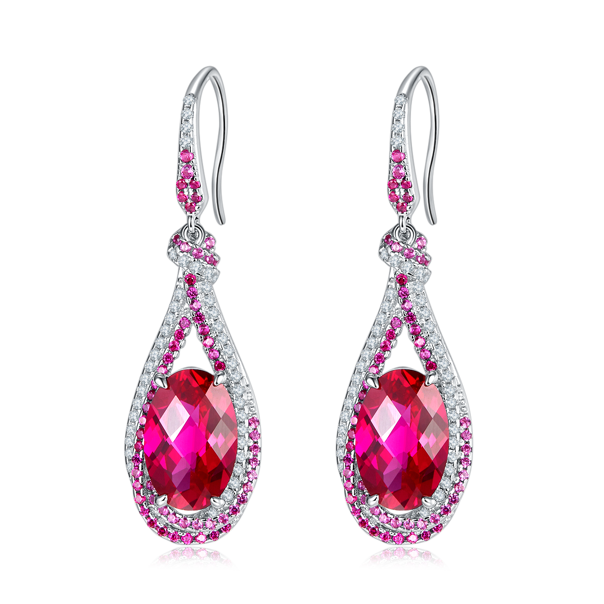 Gala Fireworks 9.0 Carat Oval Lab Created Gemstone S925 Silver Plated Water Droplet Hook Earrings