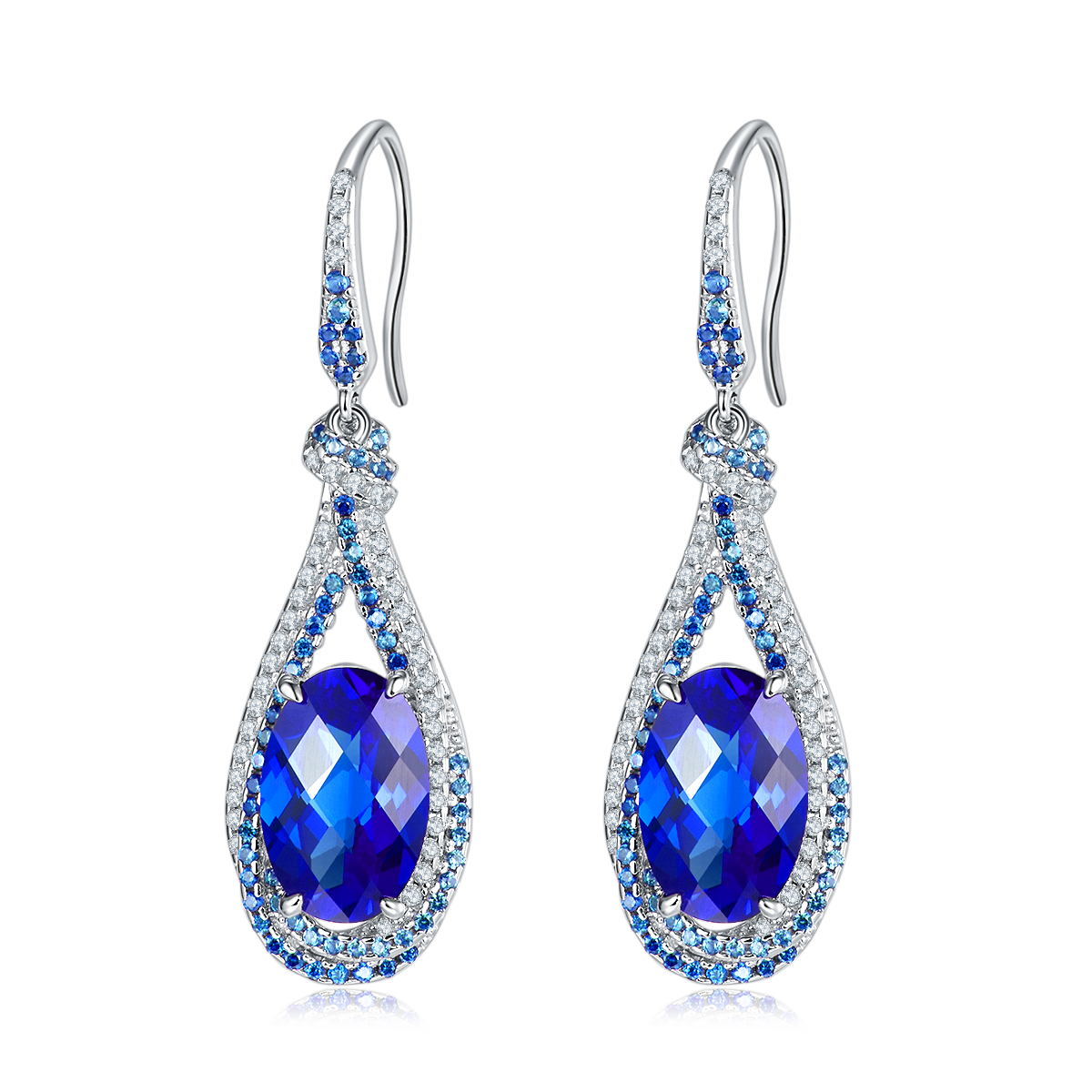 Gala Fireworks 9.0 Carat Oval Lab Created Gemstone S925 Silver Plated Water Droplet Hook Earrings