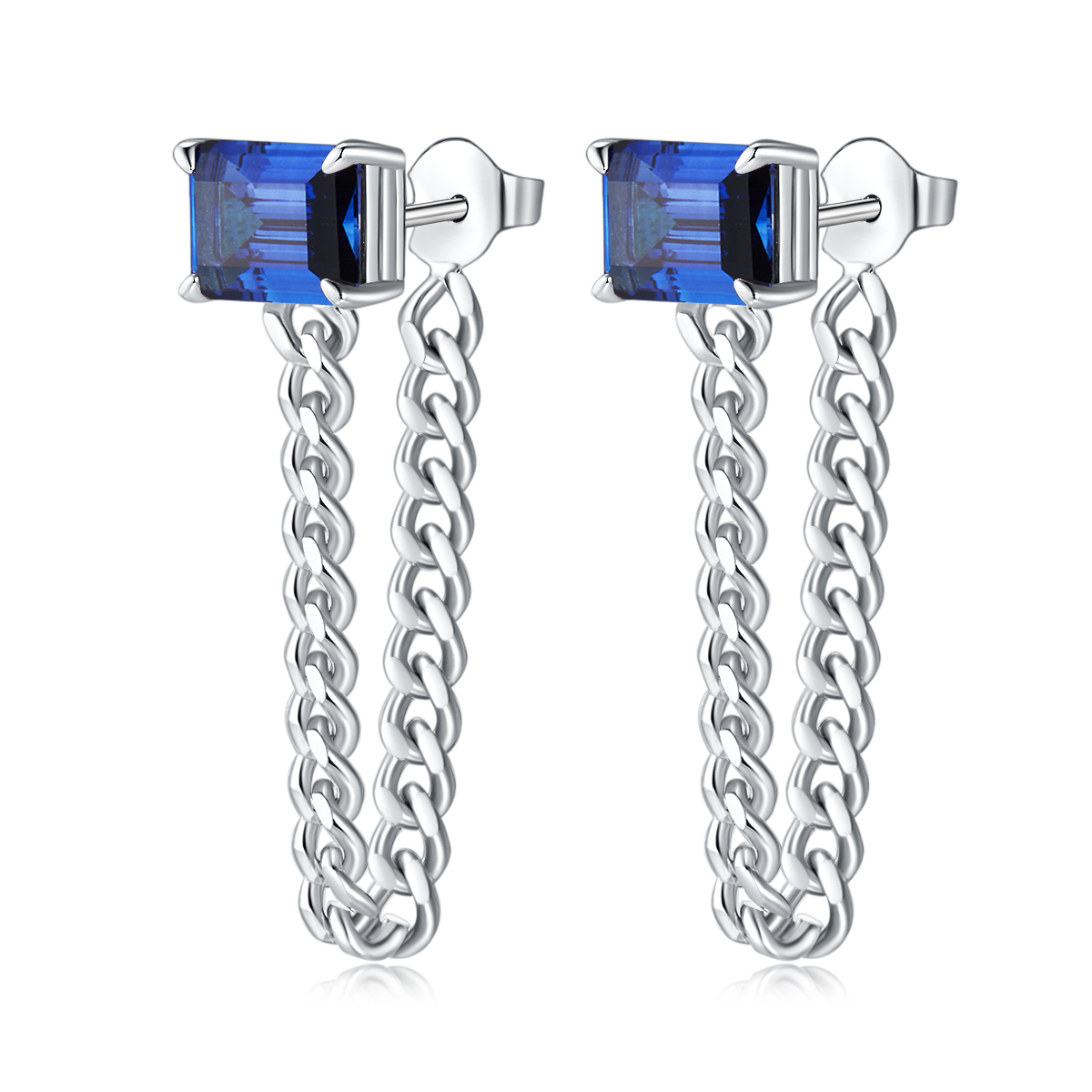 Elegant 4.0 Carat Rectangular Lab-Created Gemstone Earrings with S925 Silver-Plated Platinum Chain