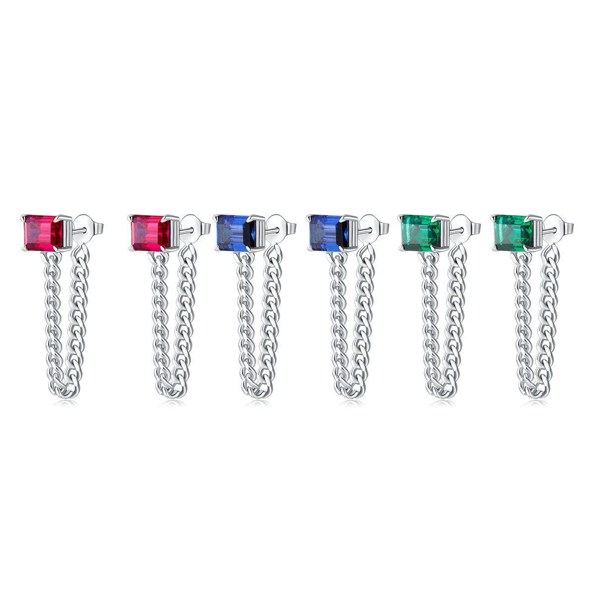 Elegant 4.0 Carat Rectangular Lab-Created Gemstone Earrings with S925 Silver-Plated Platinum Chain