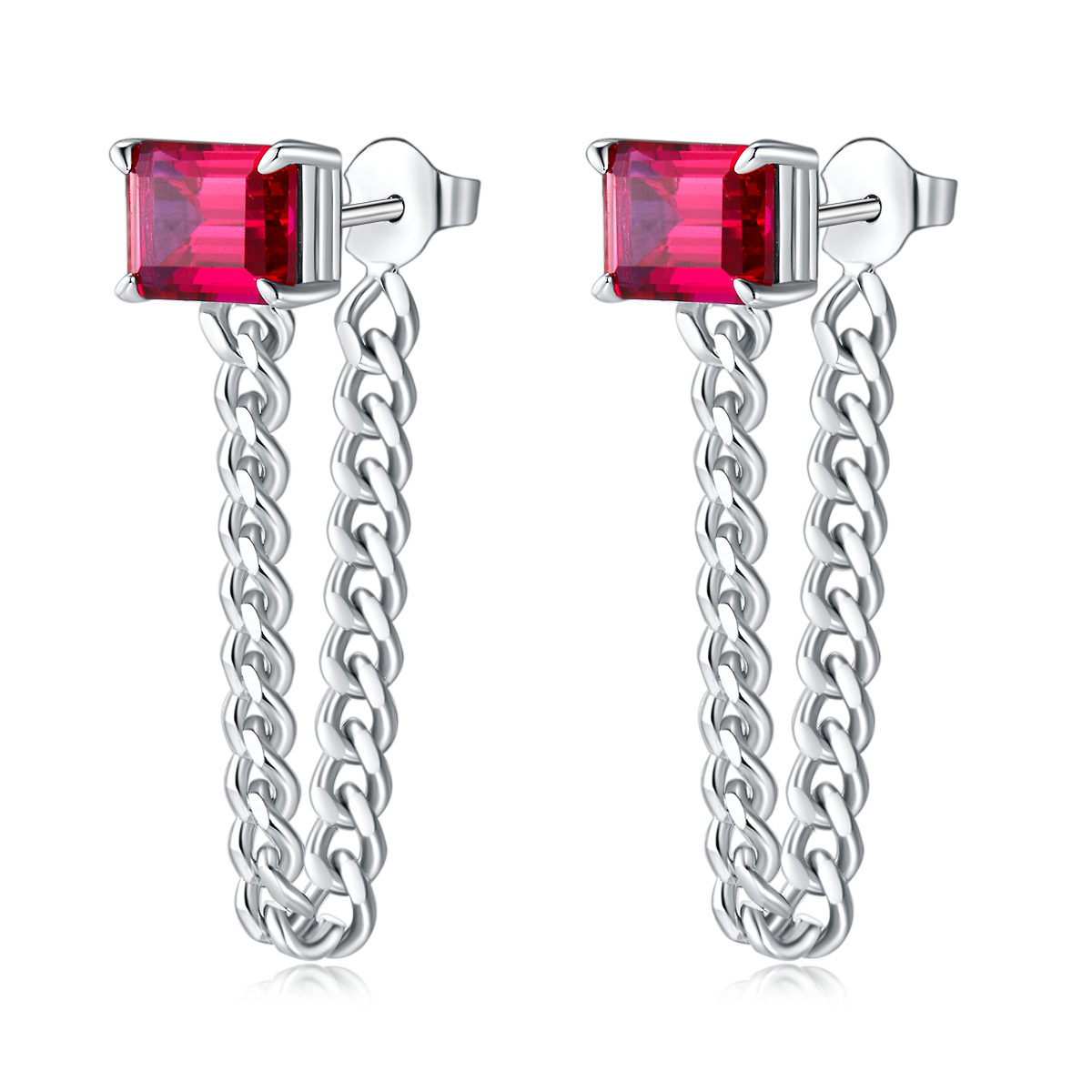 Elegant 4.0 Carat Rectangular Lab-Created Gemstone Earrings with S925 Silver-Plated Platinum Chain