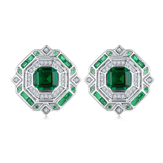 2.4 Carat Colorful Princess Cut Lab Created Gemstone Octagonal Stud Earrings in S925 Silver Plating