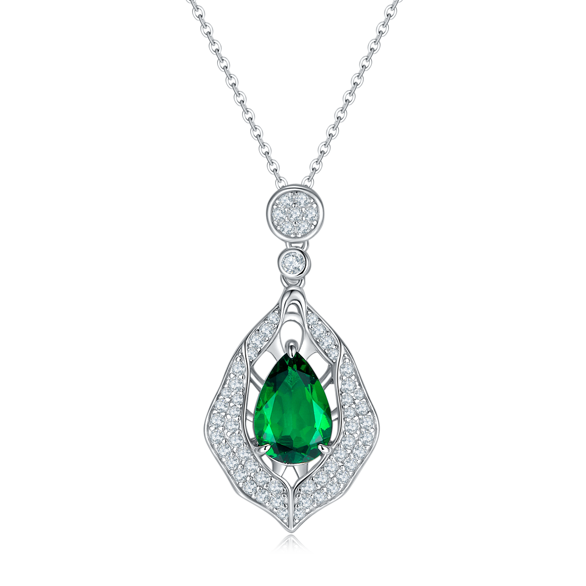 4.0 Carat Pear-Shaped Lab-Created Emerald Pendant Necklace in S925 Silver Plated White Gold