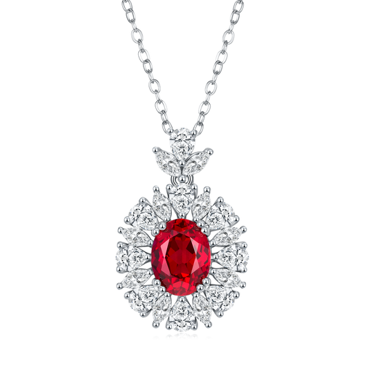 Gala Fireworks 2.0 Carat Oval Lab Created Ruby Pendant Necklace with Sterling Silver Halo