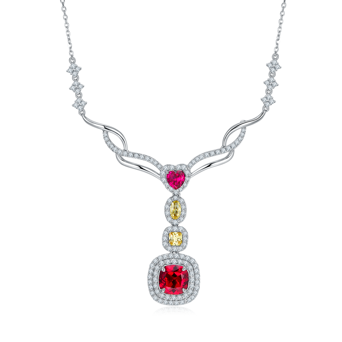 Cushion Cut 2.96 Carat Lab Created Gemstone Pendant Necklace in S925 Silver with Platinum Plating