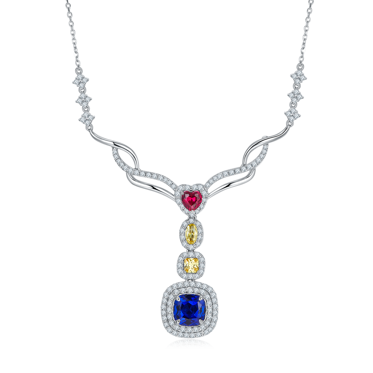 Cushion Cut 2.96 Carat Lab Created Gemstone Pendant Necklace in S925 Silver with Platinum Plating