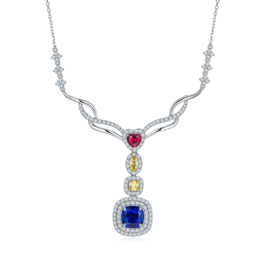 Cushion Cut 2.96 Carat Lab Created Gemstone Pendant Necklace in S925 Silver with Platinum Plating