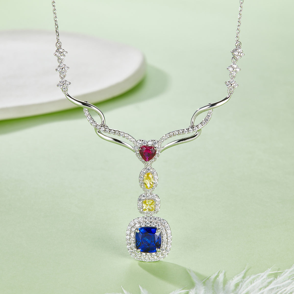 Cushion Cut 2.96 Carat Lab Created Gemstone Pendant Necklace in S925 Silver with Platinum Plating