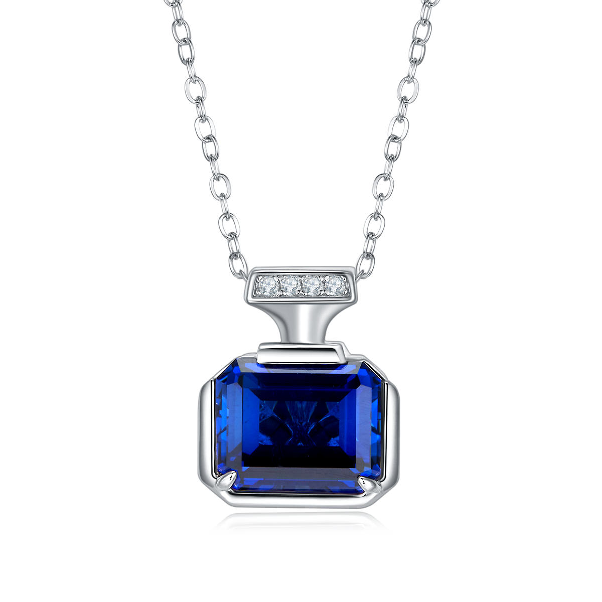 4.0 Carat Rectangular Lab-Created Sapphire Pendant Necklace with S925 Silver-Plated Platinum Finish