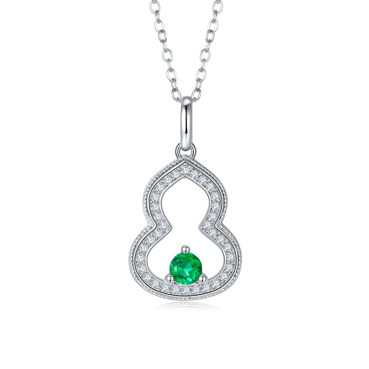 0.3 Carat Round Lab Created Colorful Gemstone Hollow Gourd S925 Silver Necklace with Platinum Finish