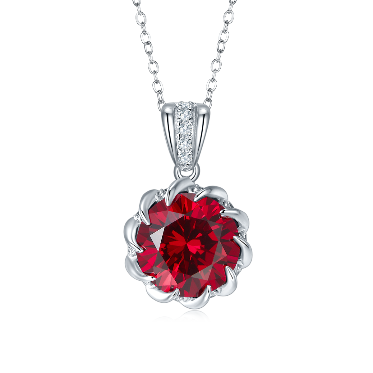 8.0 Carat Round Lab Created Gemstone Floral Claw Necklace in S925 Silver Plated Platinum