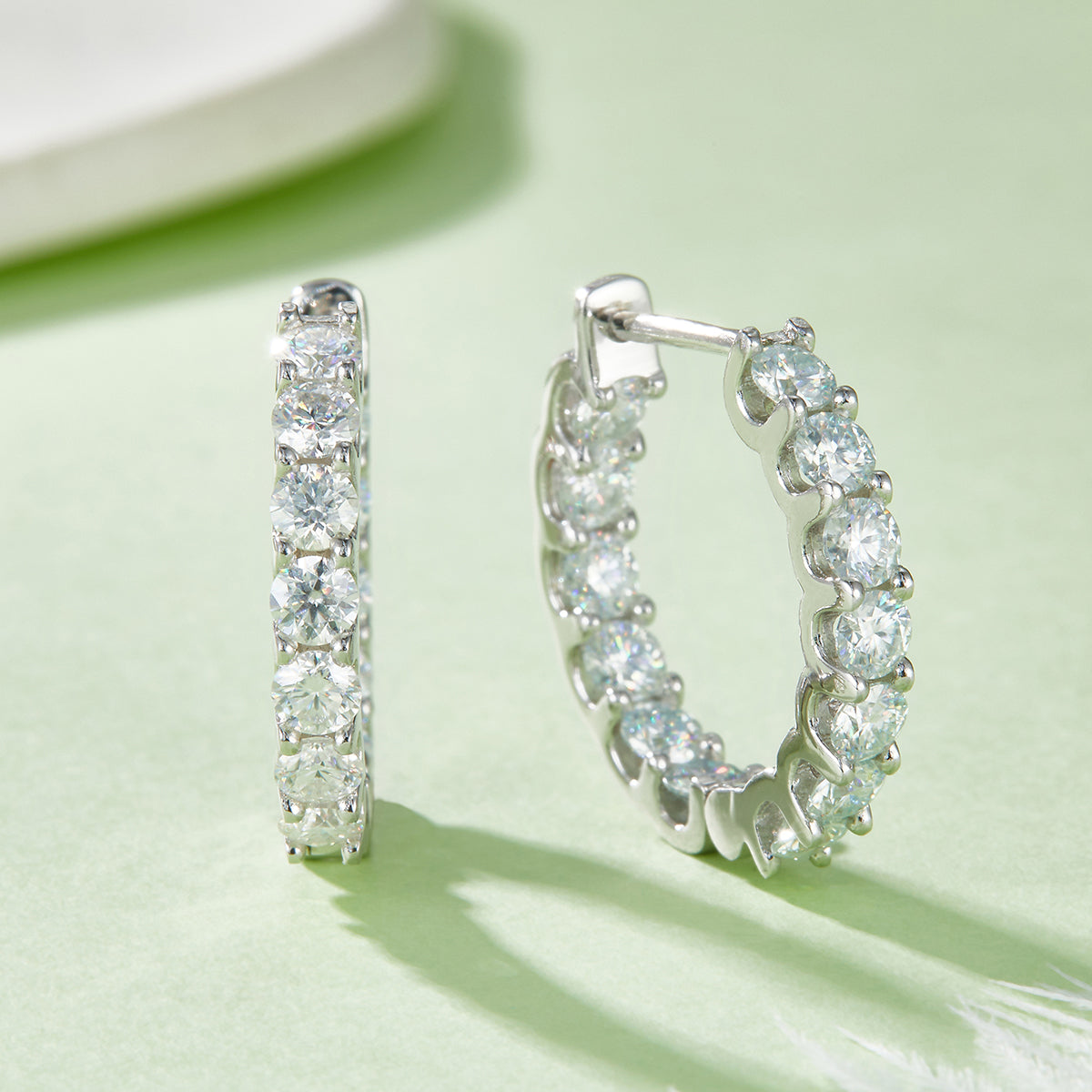 Elegant Moissanite & S925 Silver Plated Platinum Hoop Earrings