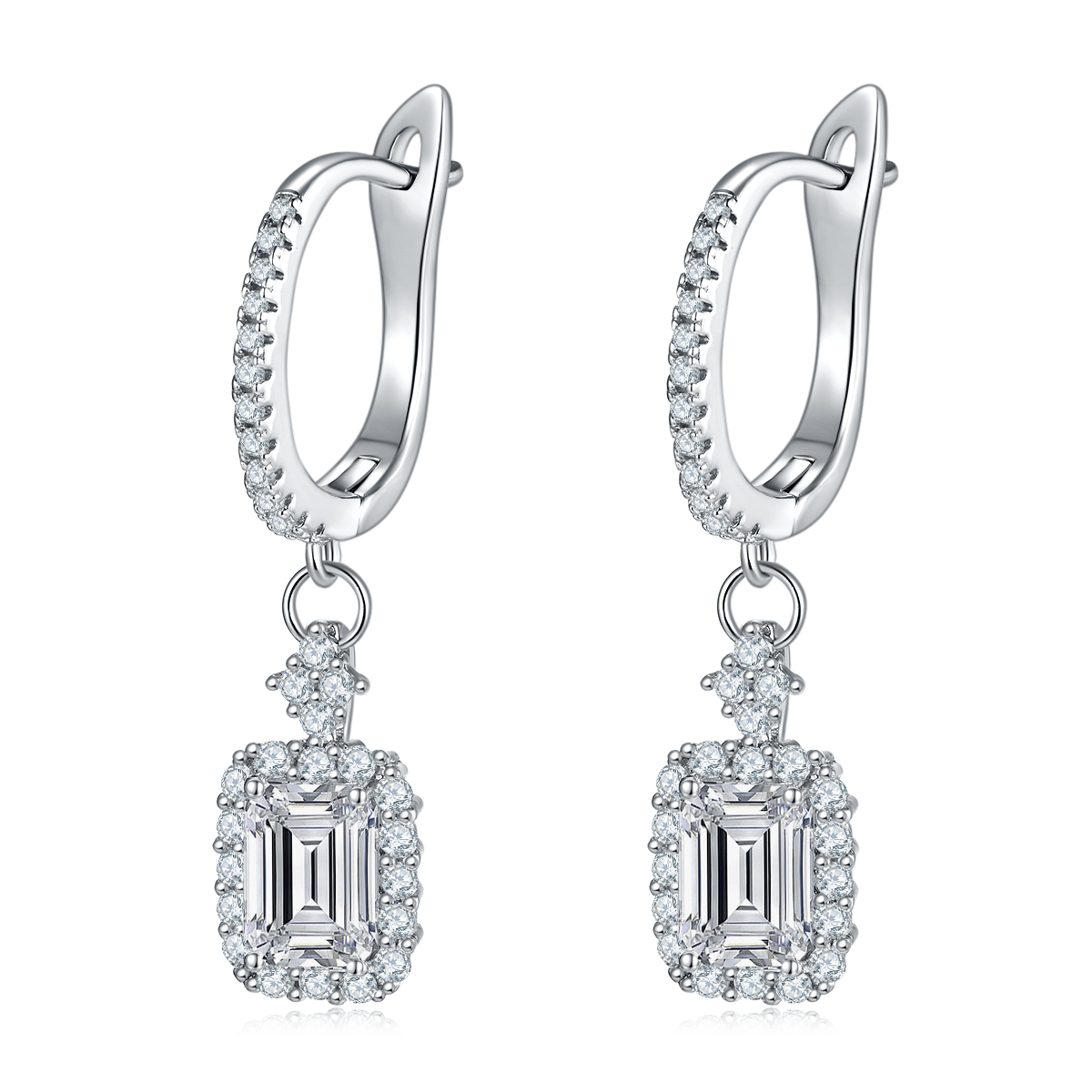 2.0 Carat Moissanite Soleste Halo Drop Earrings in Platinum-Plated S925 Silver