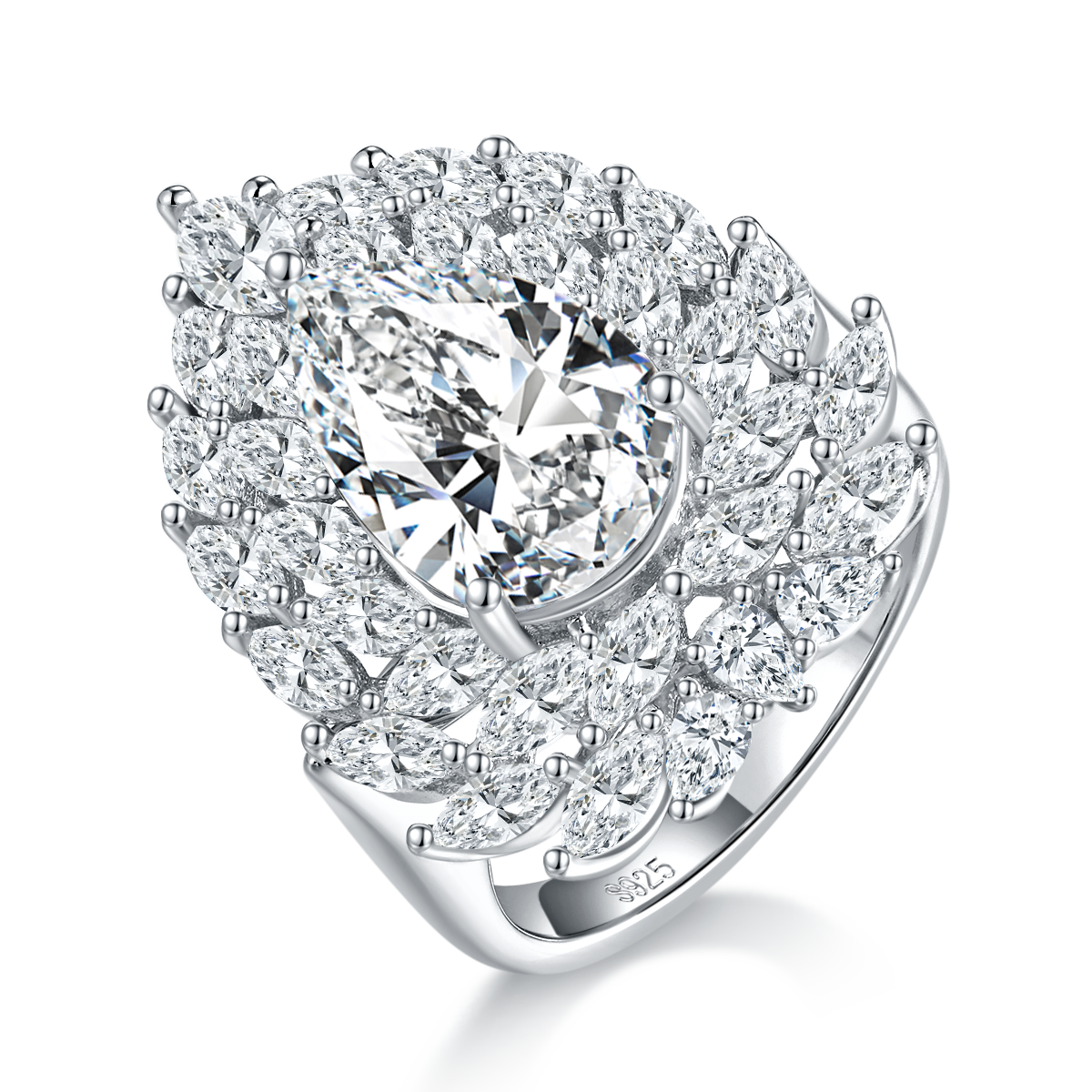 Luxury 4.0 Carat Pear-Shaped Moissanite Ring in S925 Silver Plated Platinum