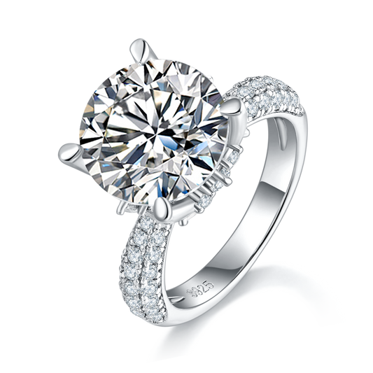 5.0 Carat Round Moissanite Cathedral Ring in S925 Silver with Platinum Finish