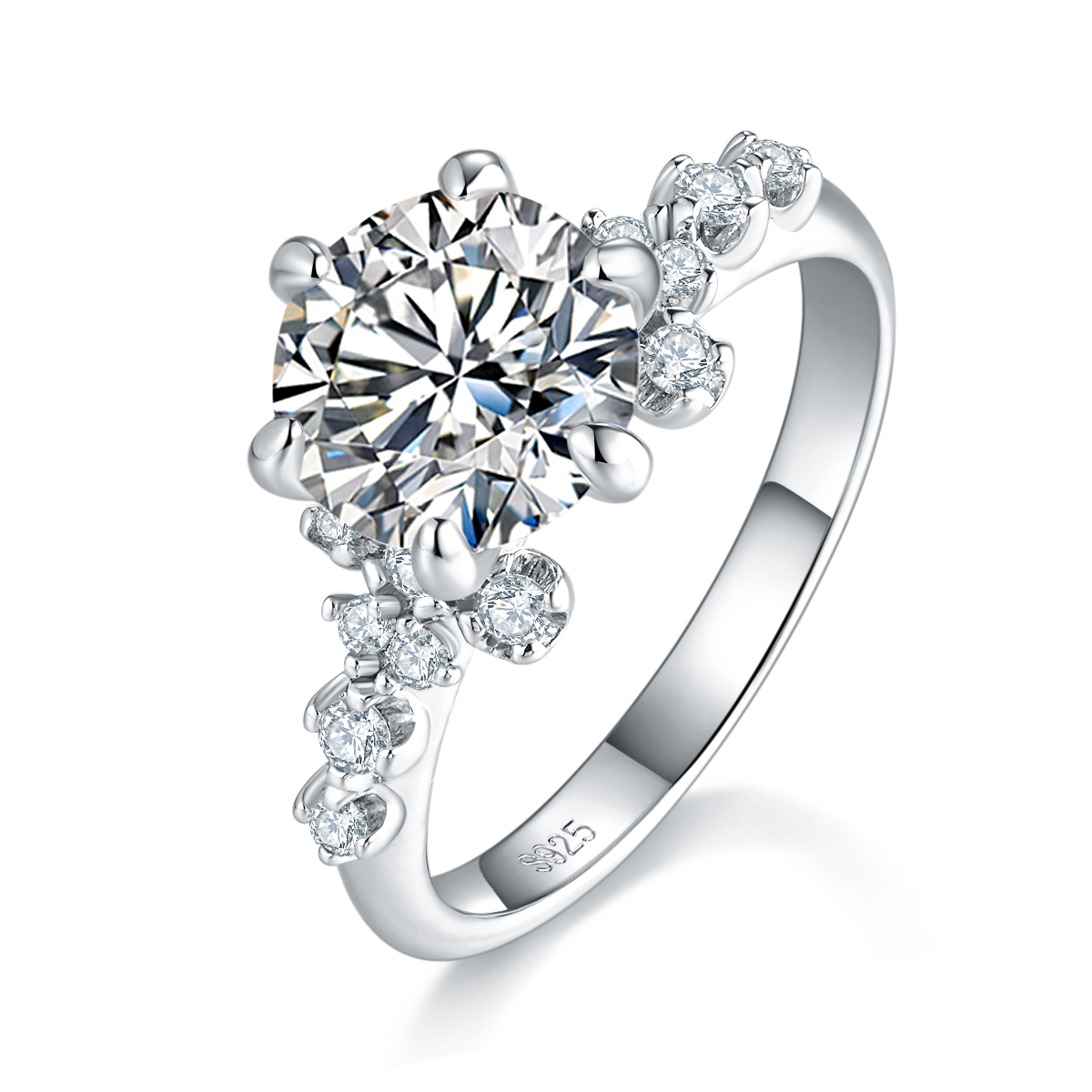 Stunning 2.0 Carat Round Moissanite Ring with S925 Silver and Platinum Finish