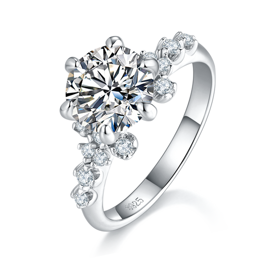 Stunning 2.0 Carat Round Moissanite Ring with S925 Silver and Platinum Finish