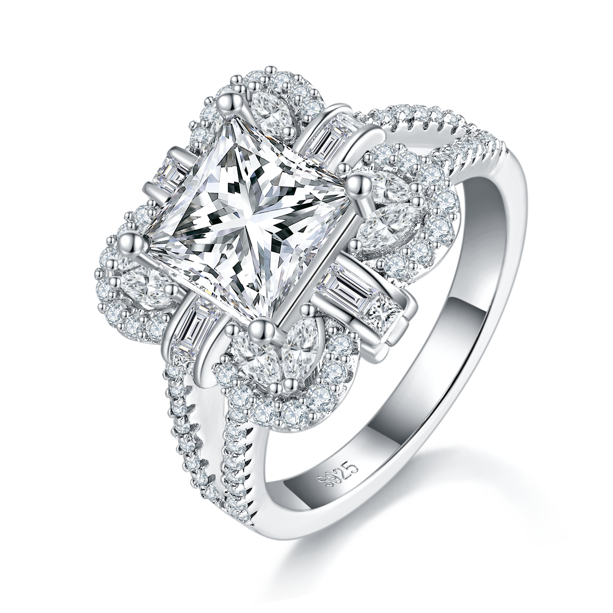 2.0 Carat Princess Cut Moissanite Sterling Silver Plated Platinum Ring in Gift Box