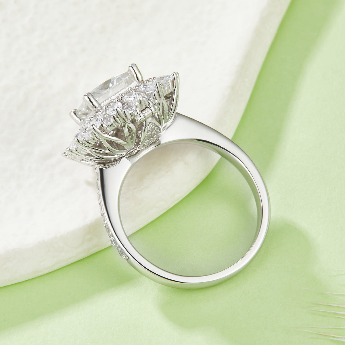 2.0 Carat Moissanite Princess Cut Ring with Luxurious Multi-Layer Halo in S925 Silver Plated Platinum