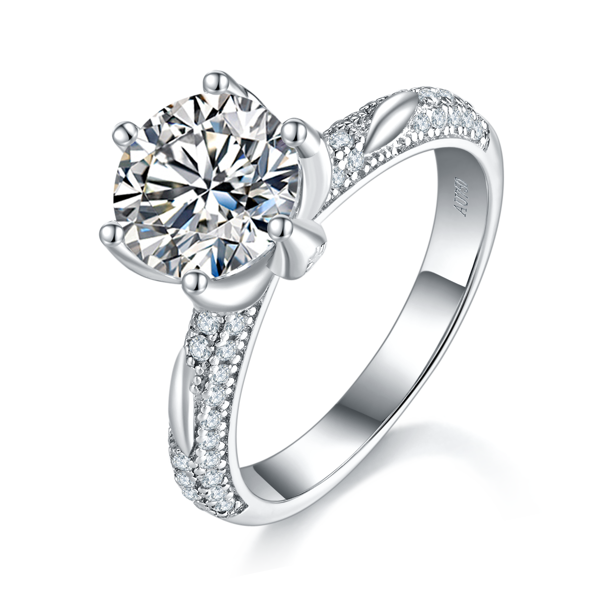 2.0 Carat Moissanite Cathedral Ring in S925 Silver Plated Platinum