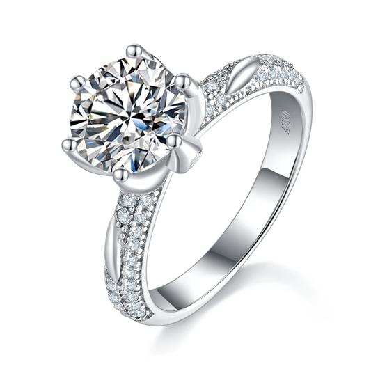 2.0 Carat Moissanite Cathedral Ring in S925 Silver Plated Platinum