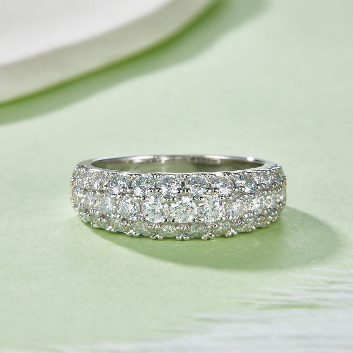 Three-Tier Moissanite Half Eternity Ring in S925 Silver with Platinum Finish