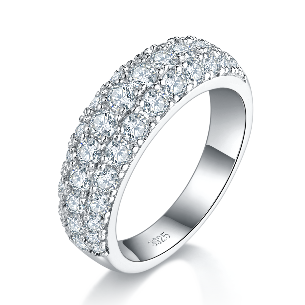 Three-Tier Moissanite Half Eternity Ring in S925 Silver with Platinum Finish