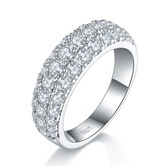 Three-Tier Moissanite Half Eternity Ring in S925 Silver with Platinum Finish