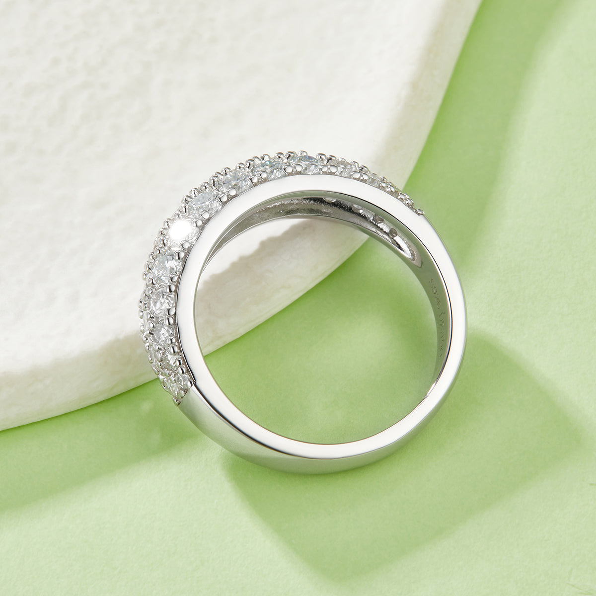 Three-Tier Moissanite Half Eternity Ring in S925 Silver with Platinum Finish