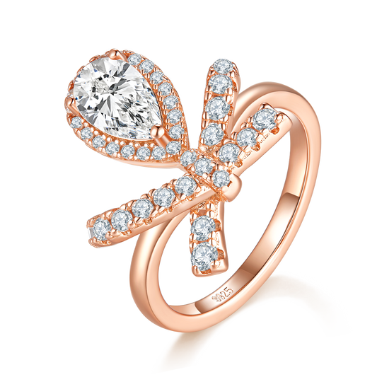 1.0 Carat Pear-Shaped Moissanite Ring with Soleste Halo in S925 Silver Plated Rose Gold