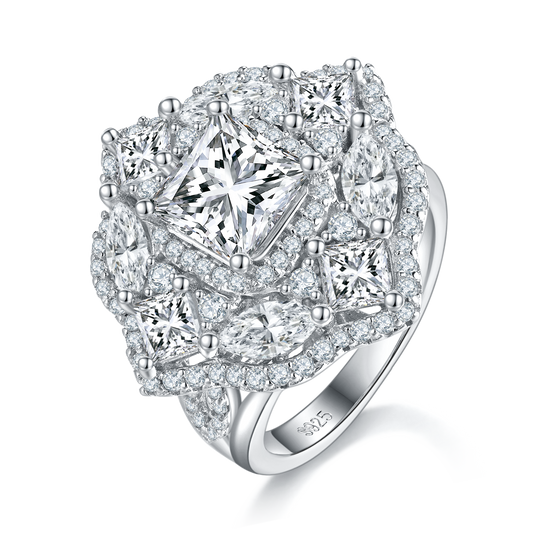 Elegant 2.0 Carat Moissanite Princess Cut Ring with Luxurious Halo Design in S925 Silver Plated Platinum