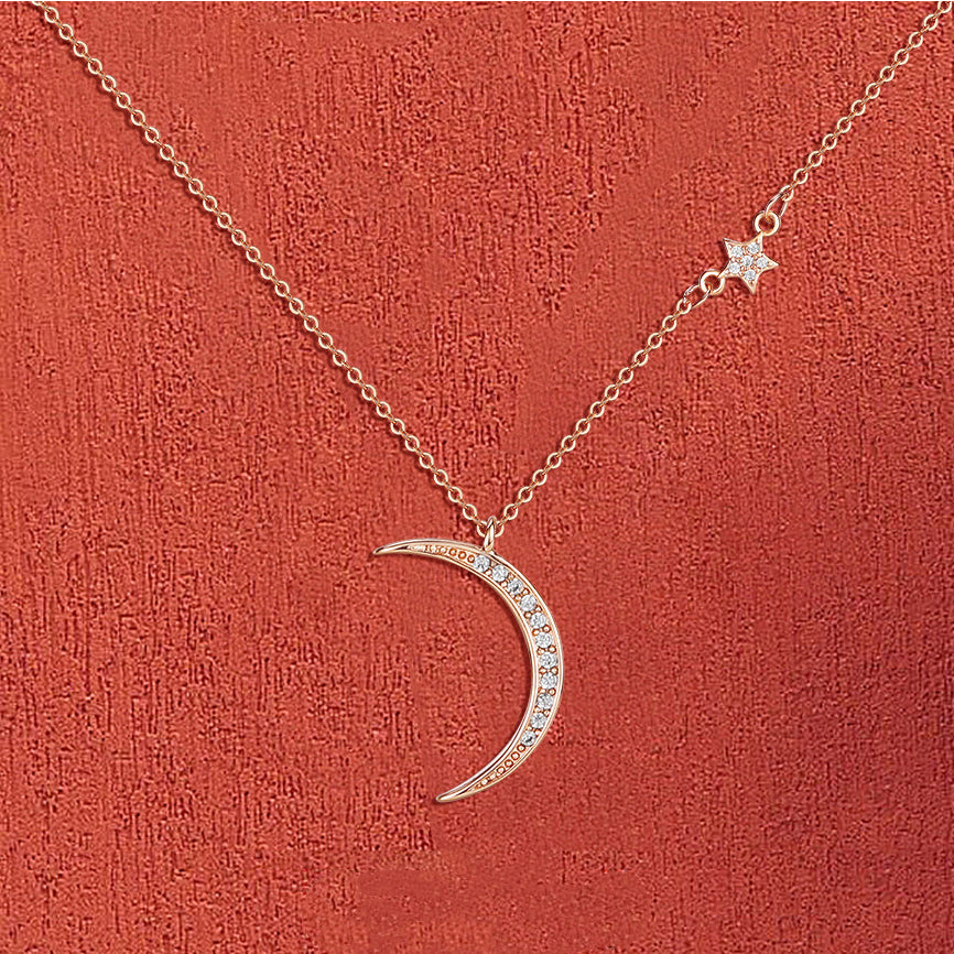 Zircon Crescent Moon Silver Necklace for Women