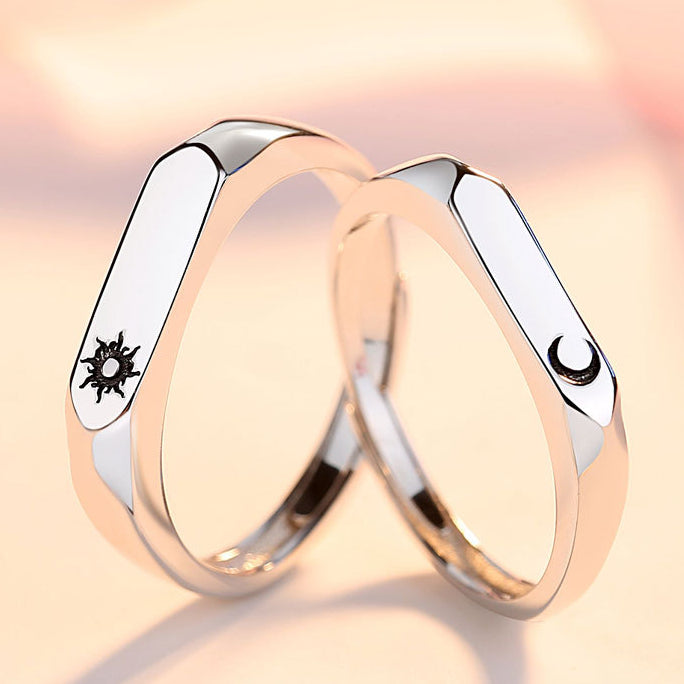 Sun and Moon Silver Couple Ring