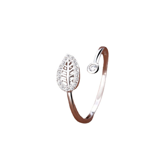 Zircon Leaf Silver Ring