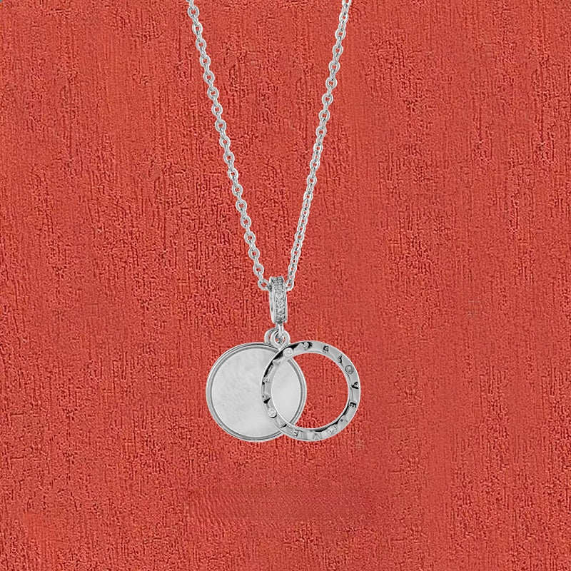 Double Circle with Mother of Pearl and Zircon Silver Necklace for Women