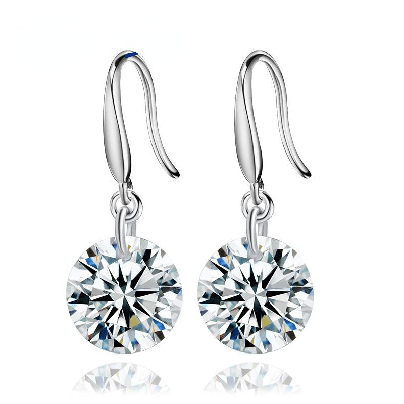 9mm Round Zircon Pendant Silver Drop Earrings for Women