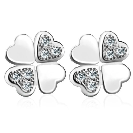 Four-leaf Clover with Zircon Silver Studs Earrings for Women