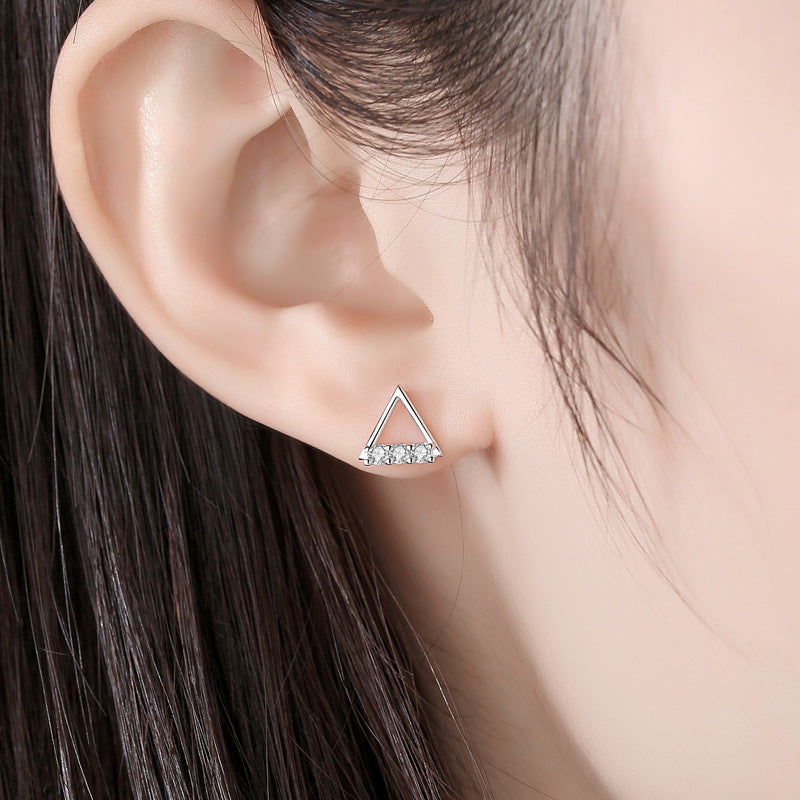 Triangle with Zircon Silver Studs Earrings for Women