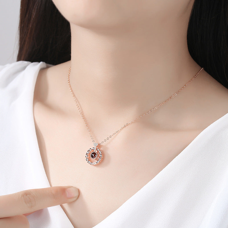 Valentine's Day Gift Round Heart with Zircon Silver Necklace for Women