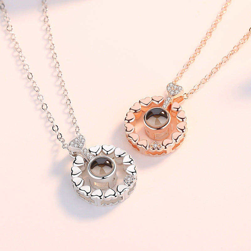 Valentine's Day Gift Round Heart with Zircon Silver Necklace for Women