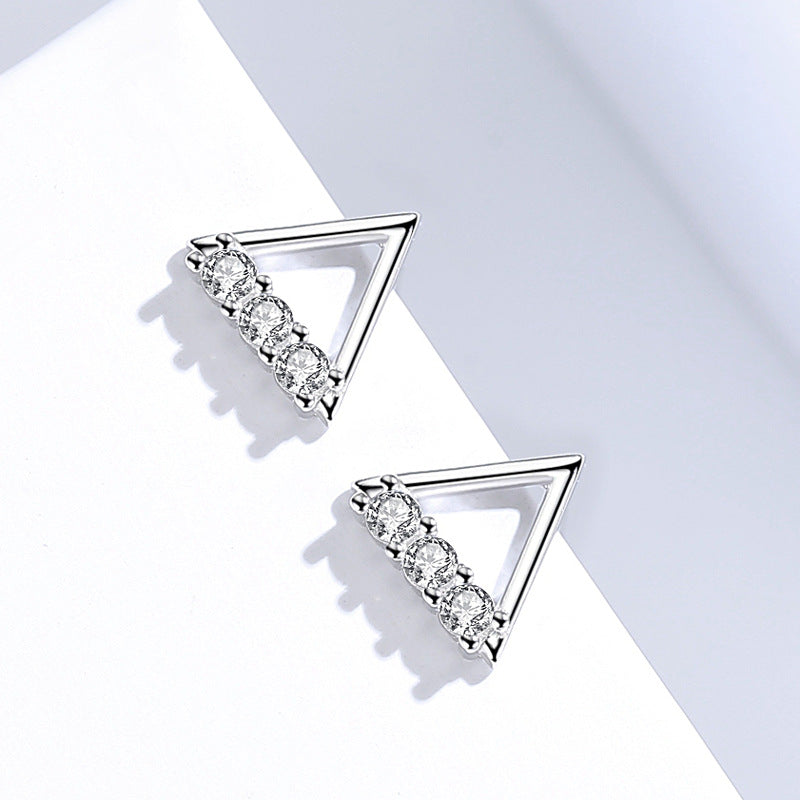 Triangle with Zircon Silver Studs Earrings for Women