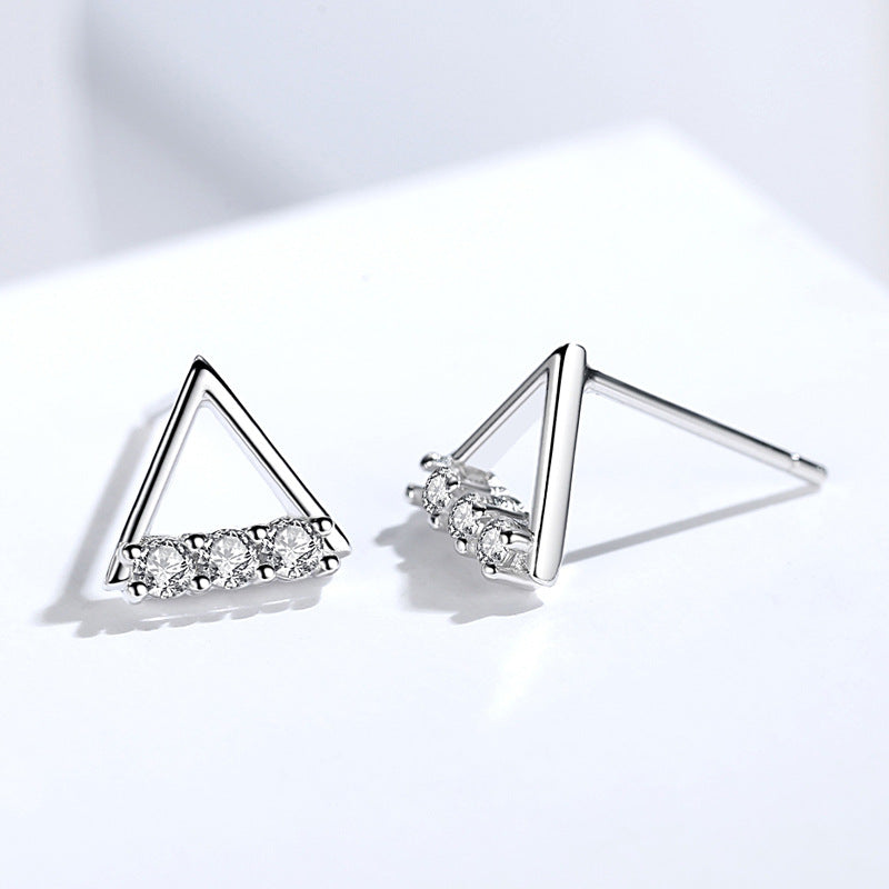 Triangle with Zircon Silver Studs Earrings for Women