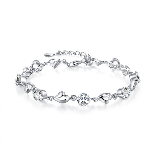 Heart with Round Zircon Silver Bracelet for Women