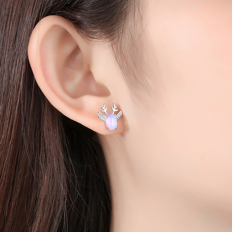 Moonstone Elk Silver Studs Earrings for Women