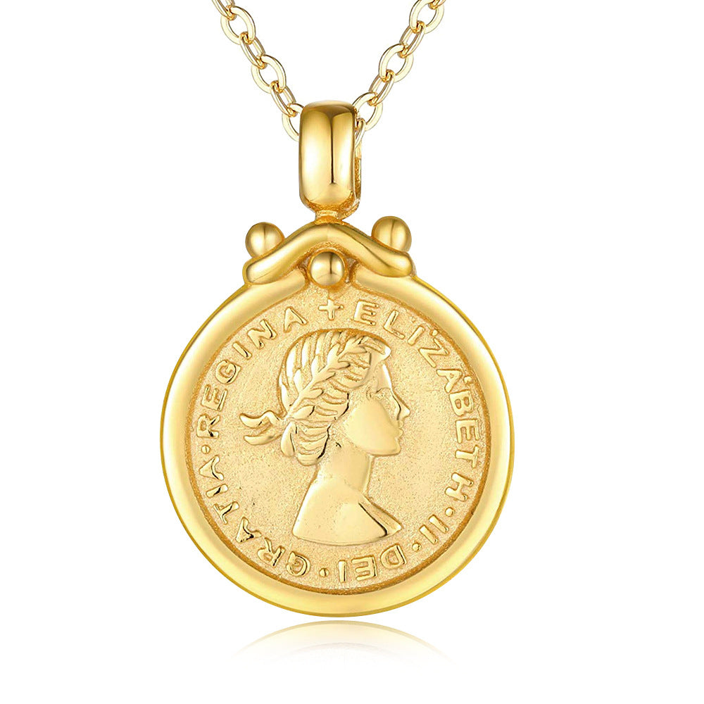 Elizabeth Portrait Coin Relief Pendant Silver Necklace for Women