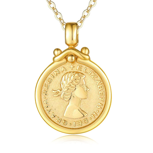 Elizabeth Portrait Coin Relief Pendant Silver Necklace for Women