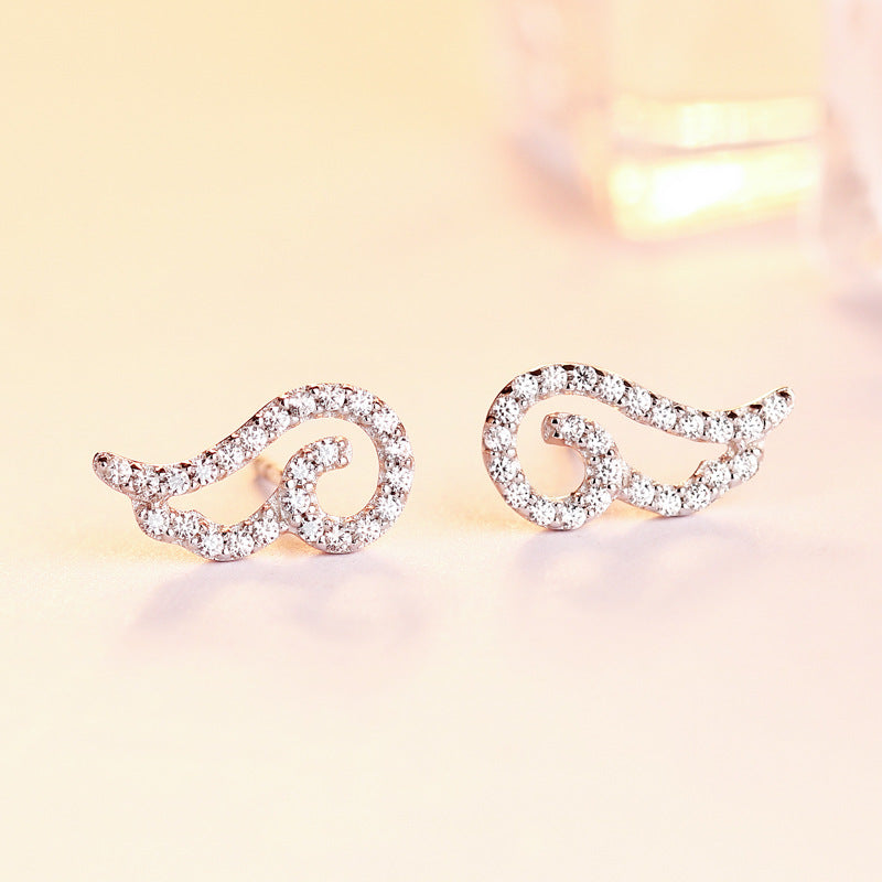 Zircon Angel Wing Silver Studs Earrings for Women