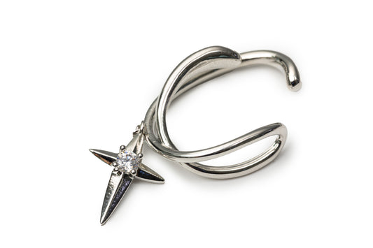 Planderful Modern Cross Star Ear Clip - Silver Ear Clip for Women (Only One Not In Pair)